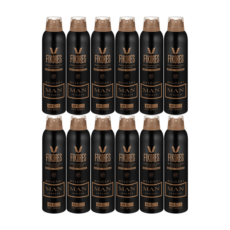 اسپری خوشبوکننده بدن مردانه فیکورس مدل BVLGARI حجم 200 میلی لیتر مجموعه 12 عددی