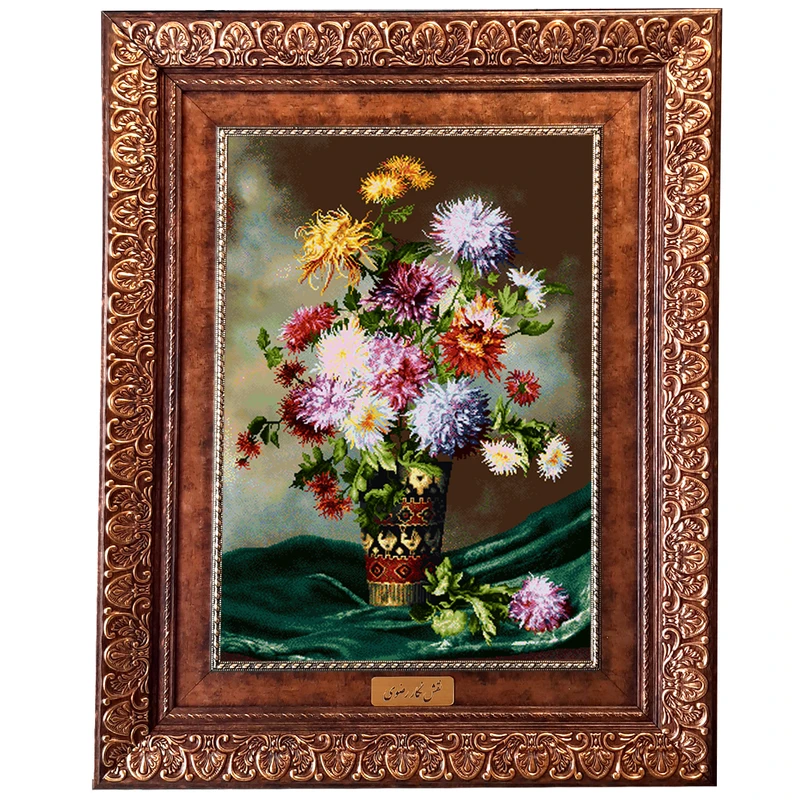 تابلو فرش ماشینی نقش نگار رضوی طرح گل کد 2500KP