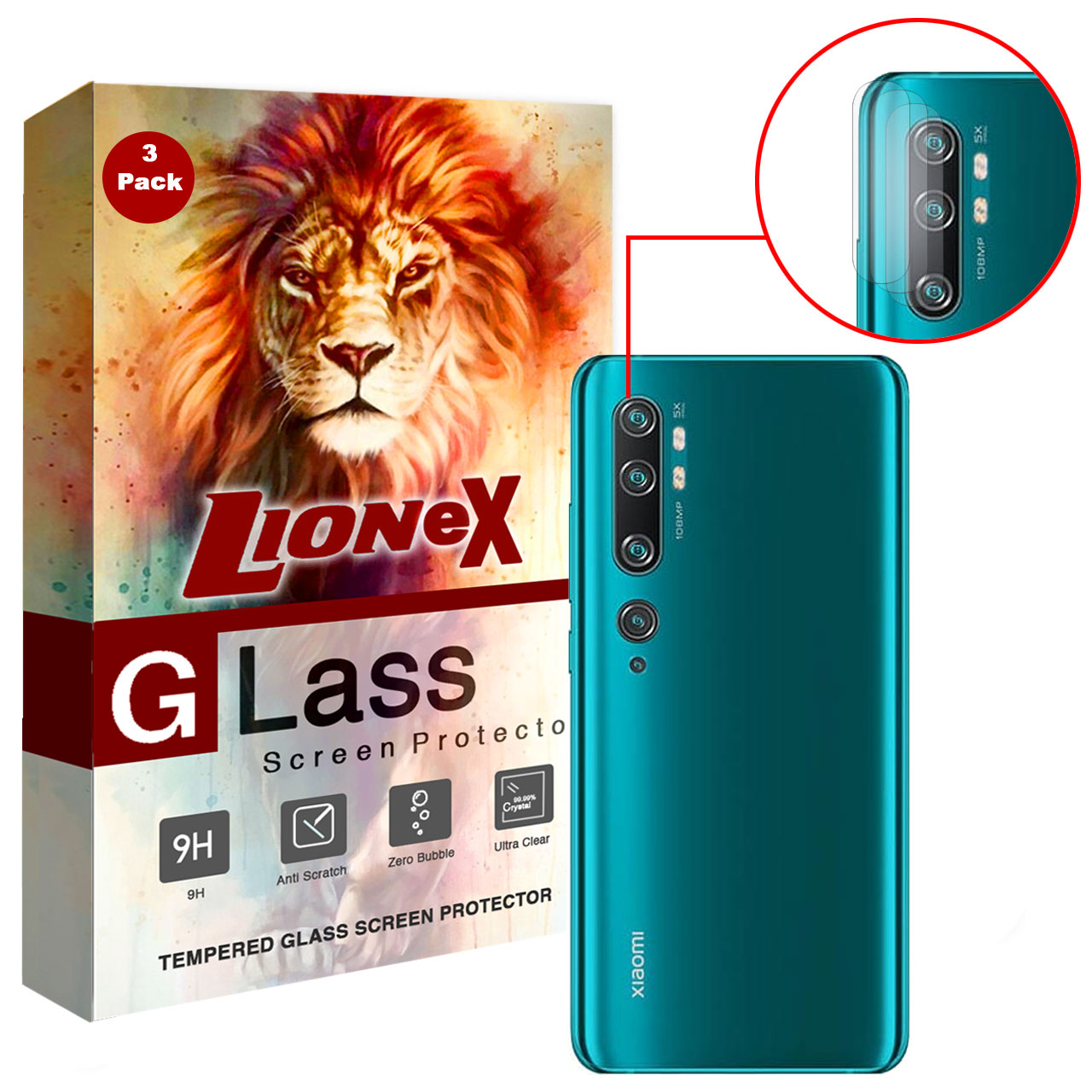 محافظ لنز دوربین لایونکس مدل UTFS مناسب برای گوشی موبایل شیائومی Mi Note 10 Pro بسته سه عددی