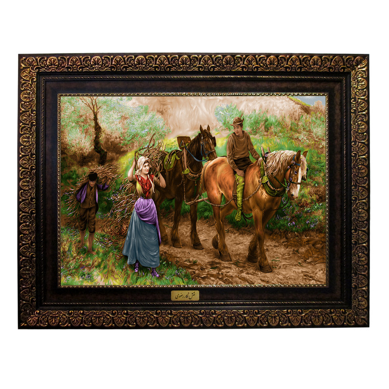 تابلو فرش ماشینی نقش نگار رضوی طرح خانواده روستایی کد 949P