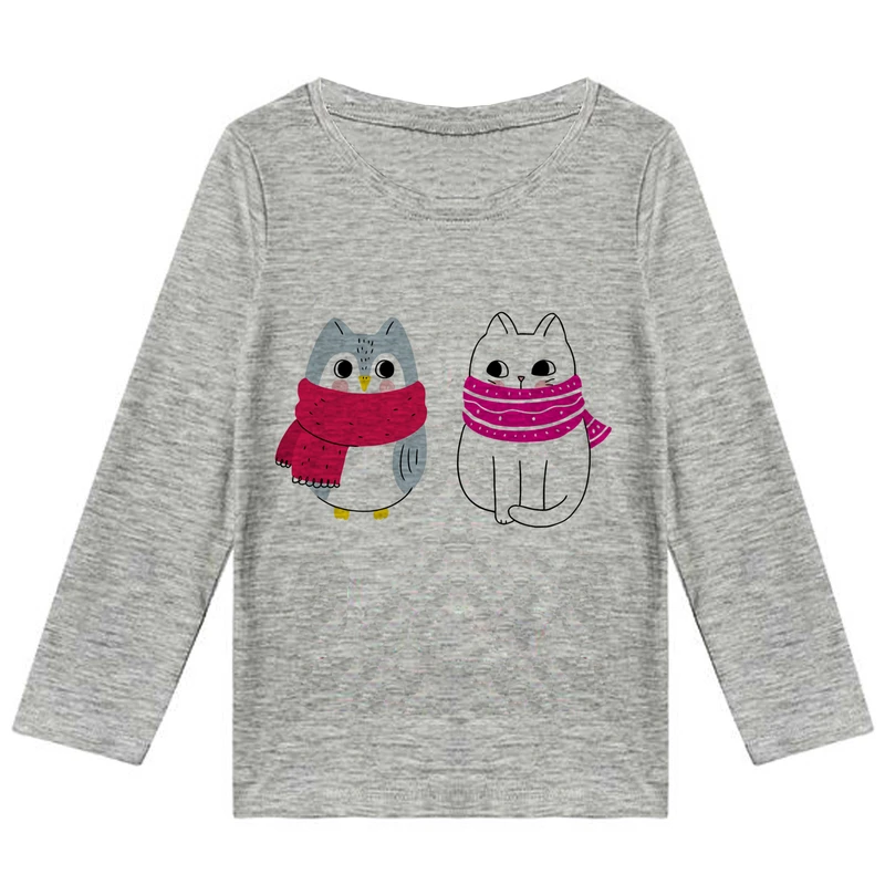 تیشرت آستین بلند دخترانه طرح گربه و جغد کد F60