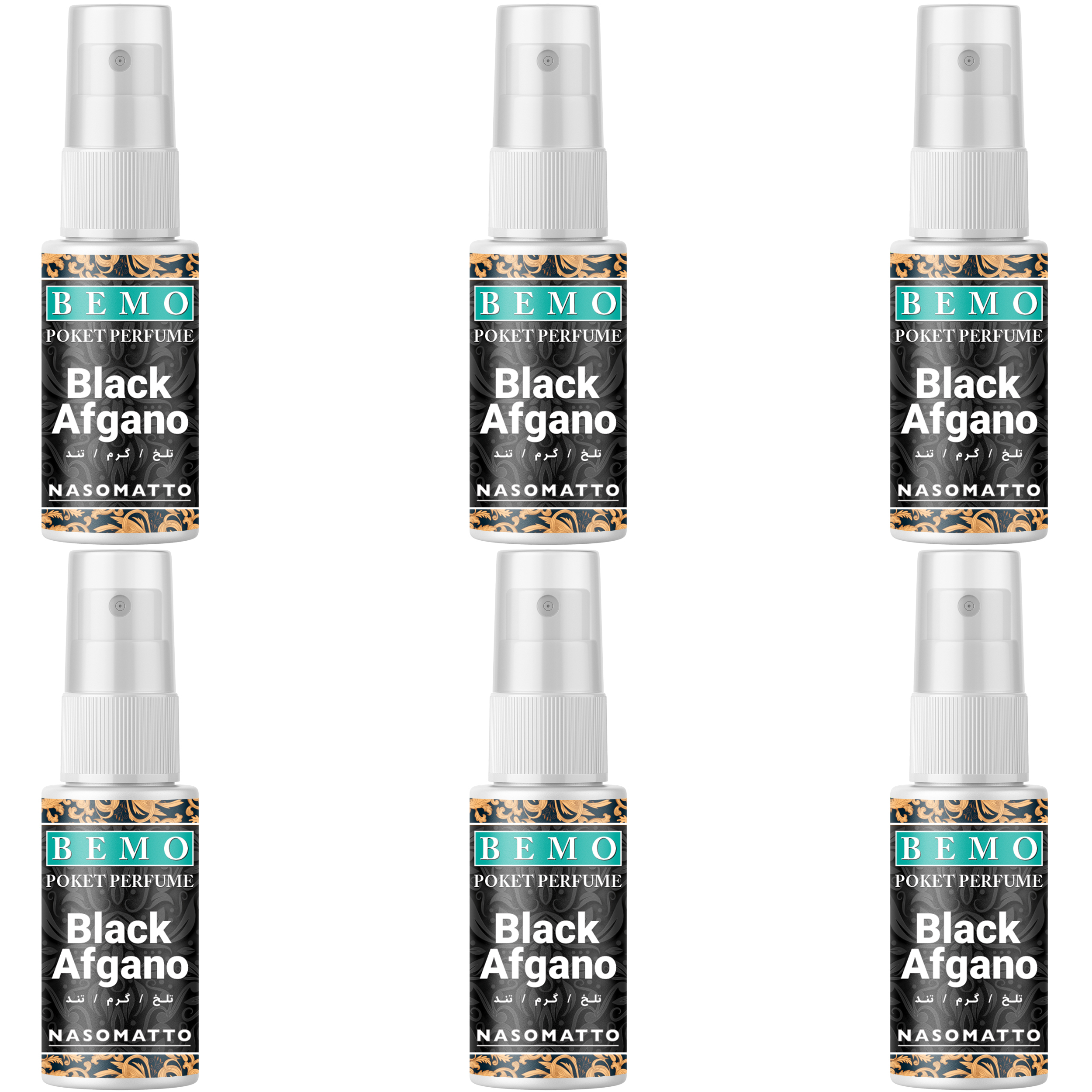 عطر جیبی بمو مدل Black Afgano حجم 20 میلی لیتر  بسته 6 عددی