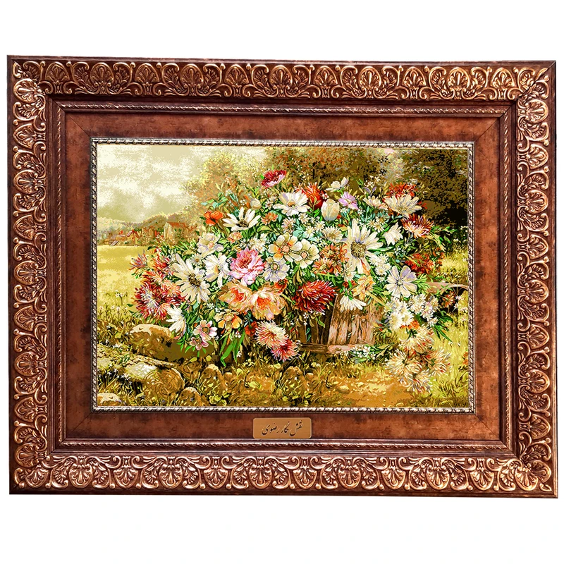 تابلو فرش ماشینی نقش نگار رضوی طرح گل کد 429KP