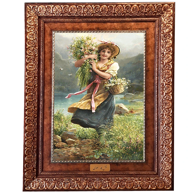 تابلو فرش ماشینی نقش نگار رضوی طرح دختر ایرانی کد 855KP
