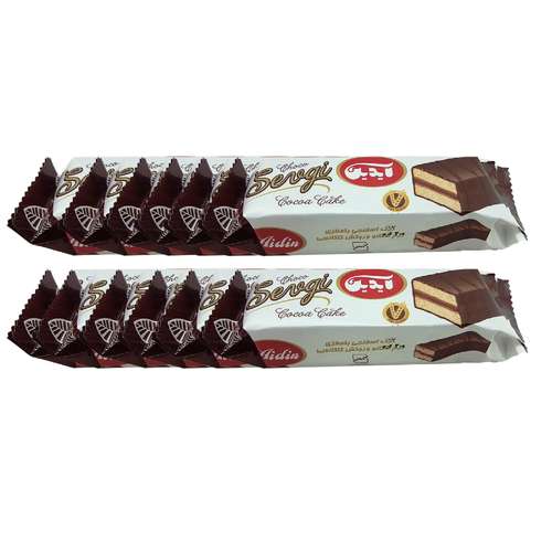 کیک اسفنجی با مغزی کرم کاکائو و روکش کاکائویی آیدین - 30 گرم بسته 12 عددی 
