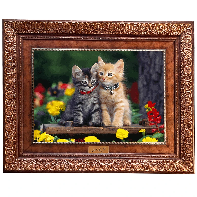 تابلو فرش ماشینی نقش نگار رضوی طرح گربه کد 1020KP