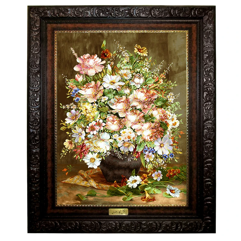 تابلو فرش ماشینی نقش نگار رضوی طرح گل کد 436B