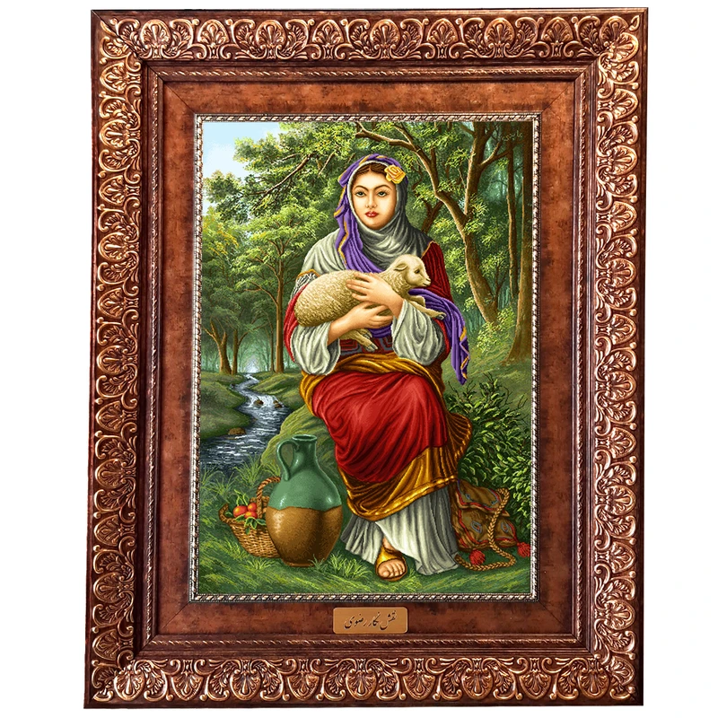 تابلو فرش ماشینی نقش نگار رضوی طرح دختر ایرانی کد 1245KP