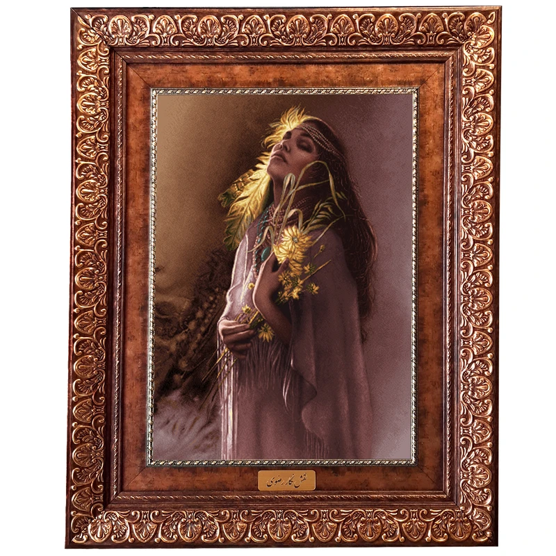 تابلو فرش ماشینی نقش نگار رضوی طرح دختر سرخپوست کد1285KP