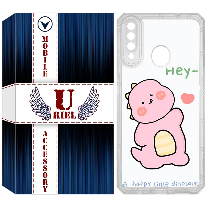کاور یوریل مدل Clear کد 26 طرح دایناسور صورتی مناسب برای گوشی موبایل سامسونگ Galaxy A20s