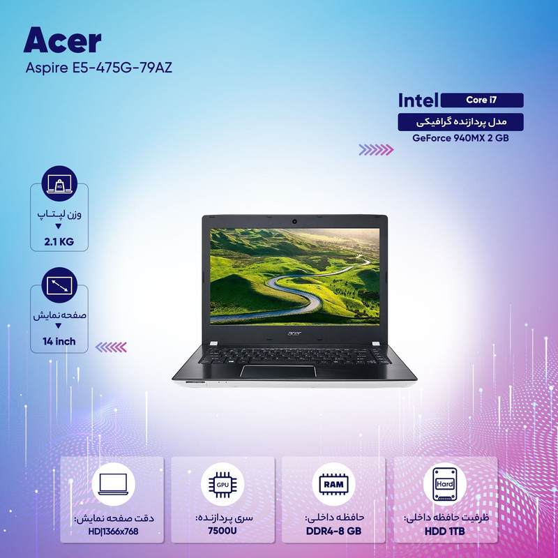 لپ تاپ 14 اینچی ایسر مدل Aspire E5-475G-79AZ