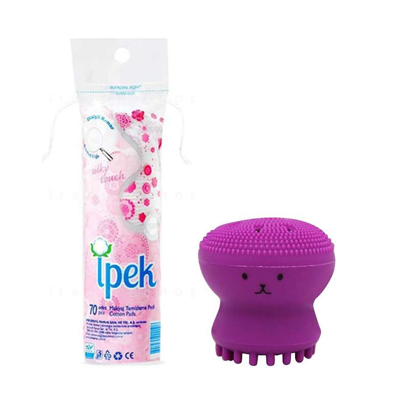 پد پاک کننده آرایش صورت ایپک مدل Silky Touch بسته 70 عددی به همراه برس پاک ‌کننده صورت مدل هشت پا