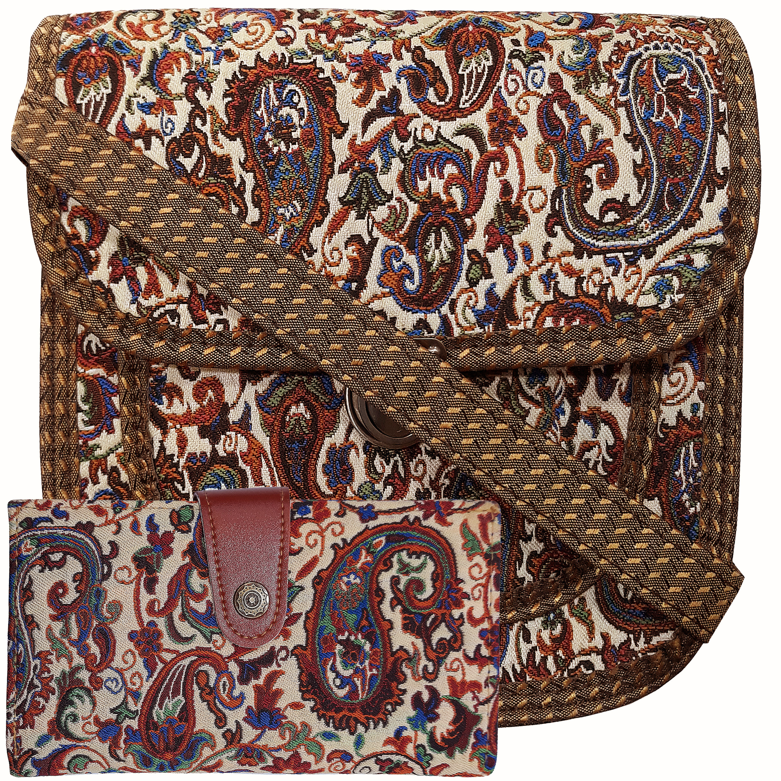 ست کیف رودوشی و کیف پول قلمکار مدل 121