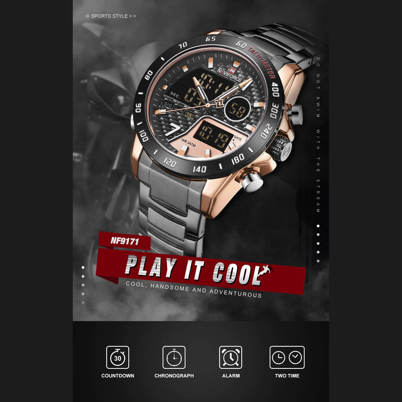 ساعت مچی عقربه ای مردانه نیوی فورس مدل NF9171M -RG-RG-B