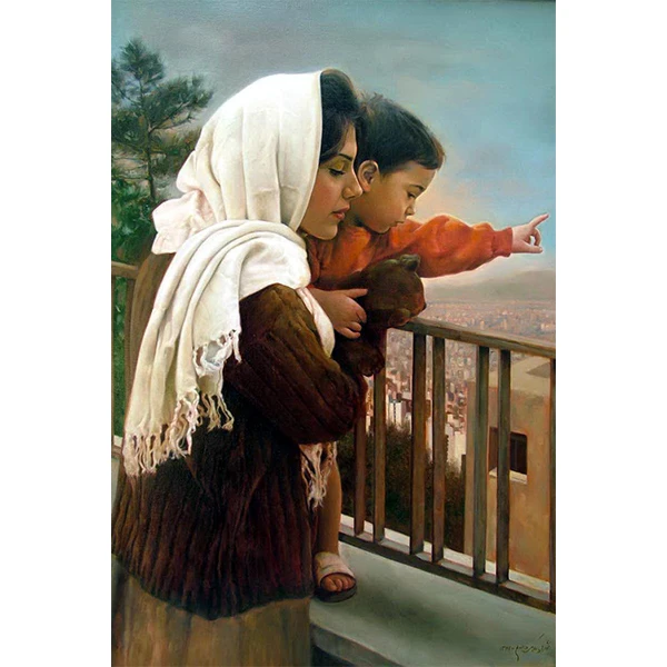 تابلو شاسی رومیزی طرح نقاشی مادر و کودک مدل AG-232