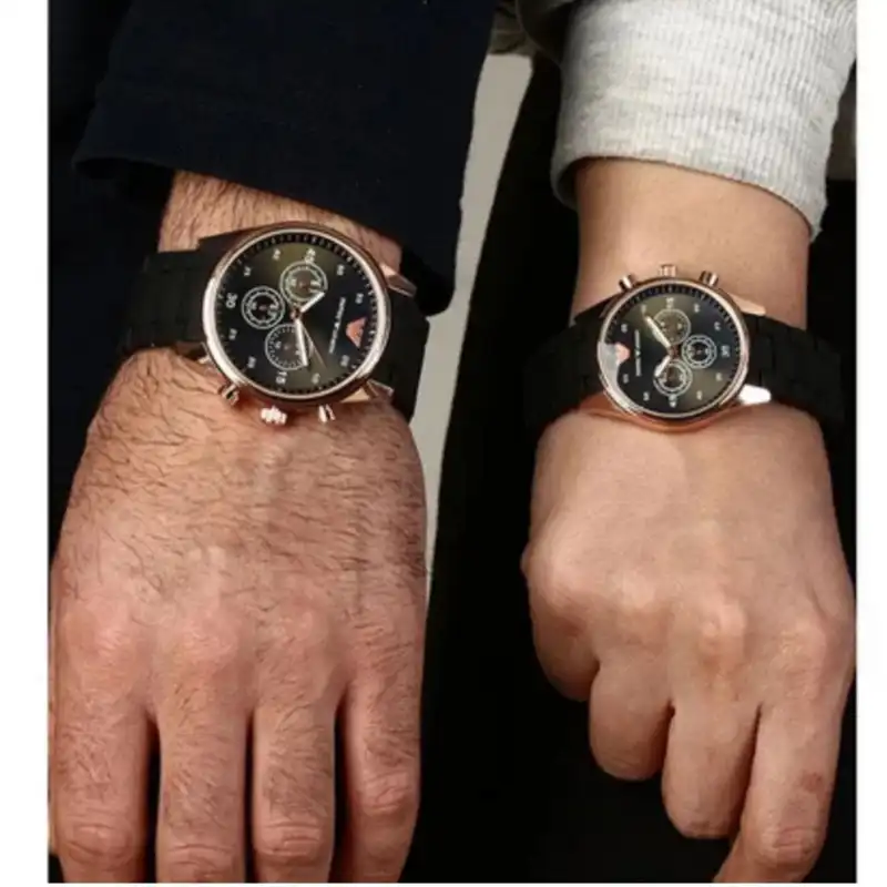 ست ساعت مچی عقربه ای  زنانه و مردانه مدل تقویم دار 098