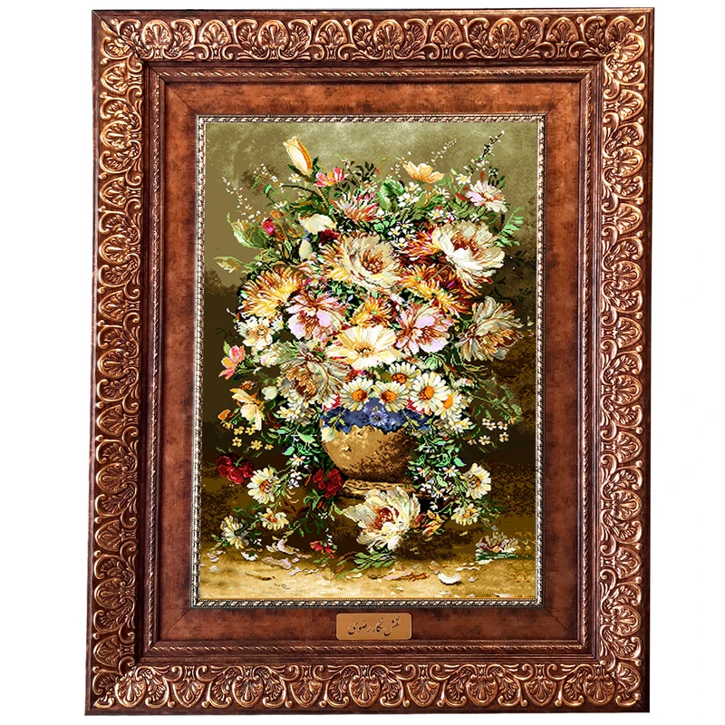 تابلو فرش ماشینی نقش نگار رضوی طرح گل کد 2184KP