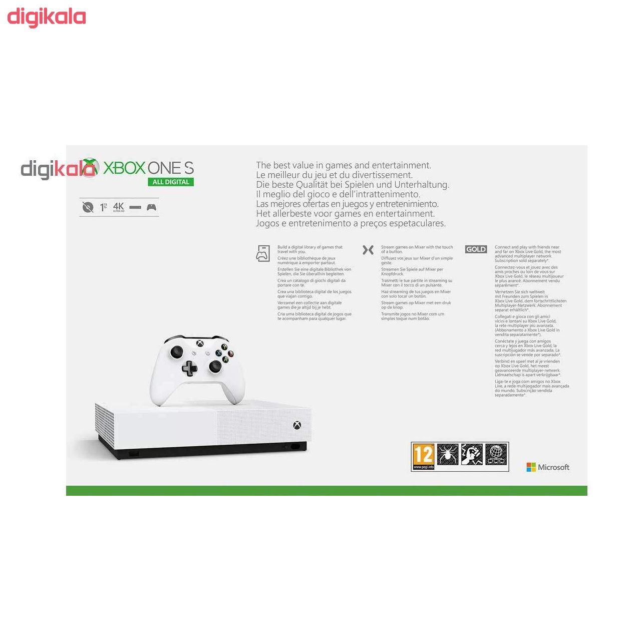  مجموعه کنسول بازی مایکروسافت مدل Xbox One S All Digital ظرفیت 1 ترابایت به همراه ۲۰ عدد بازی