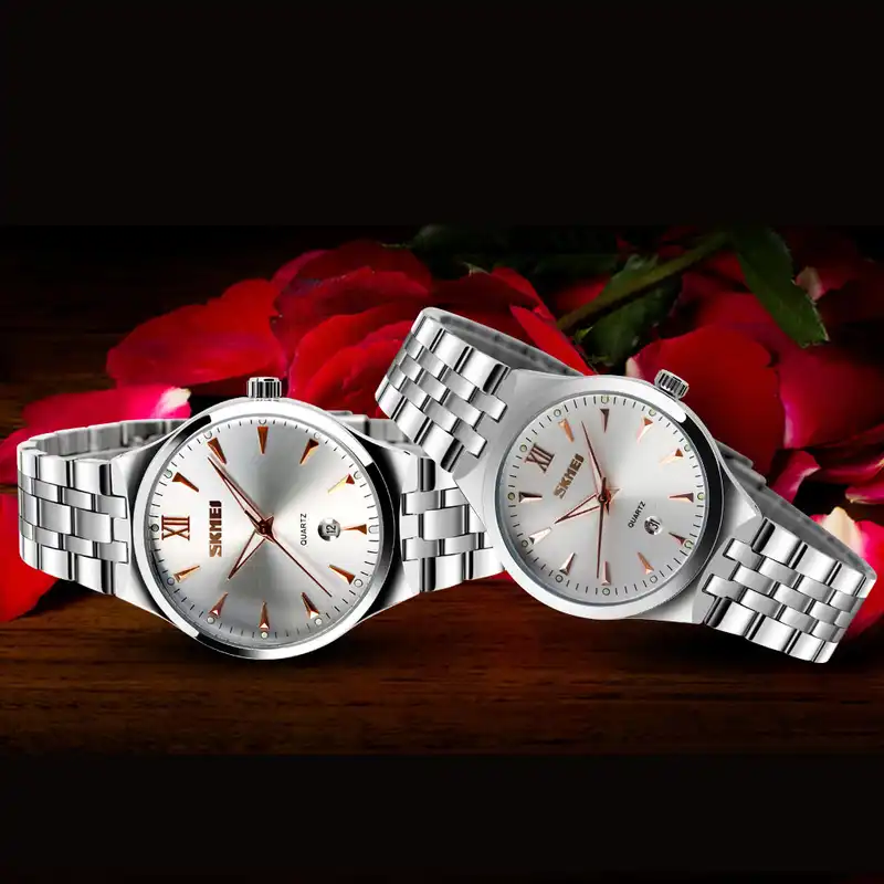 ست ساعت مچی عقربه ای زنانه و مردانه اسکمی مدل 9071 کد 02