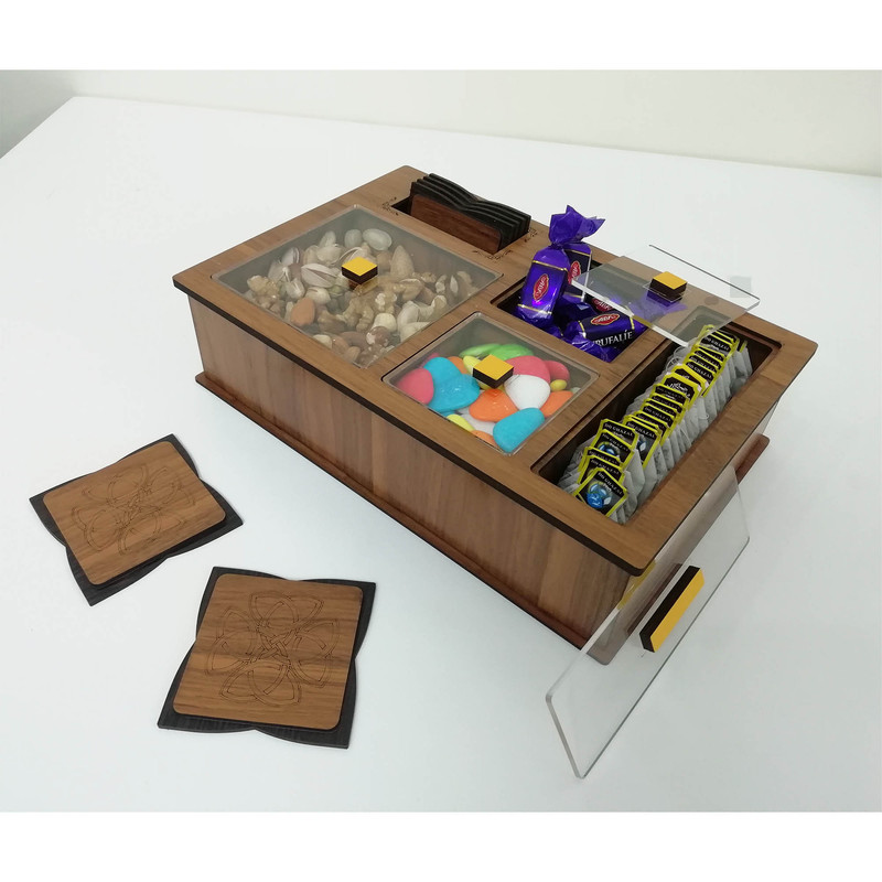 جعبه رومیزی تی بگ و تنقلات و زیرلیوانی مدل DR_BEST