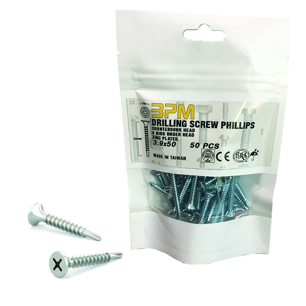 پیچ سر تخت مته دار مدل bpm-50C3.9 بسته 50 عددی