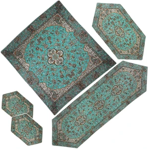 ست 5 تکه رومیزی ترمه شوکران یزد مدل شاه عباسی کد SBZB5-5