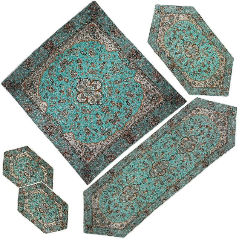 ست 5 تکه رومیزی ترمه شوکران یزد مدل شاه عباسی کد SBZB5-5