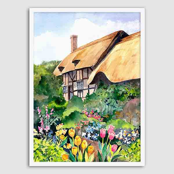 تابلو سالی وود طرح آبرنگ کلبه ای در دشت کد T140801