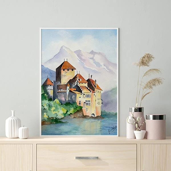 تابلو سالی وود طرح آبرنگ قلعه چیلون کد T140803