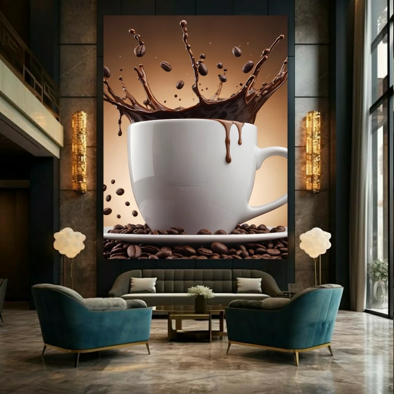 تابلو بوم طرح مخمل فنجان قهوه مدل فروپاشی کد GR1766