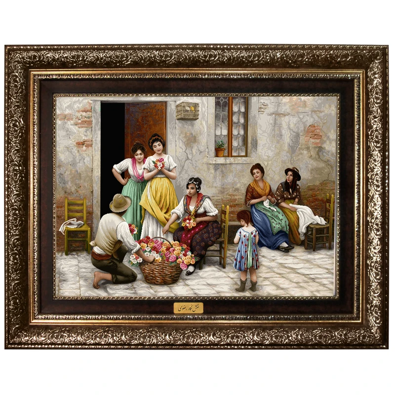 تابلو فرش ماشینی نقش نگار رضوی طرح گل فروش کد 966A