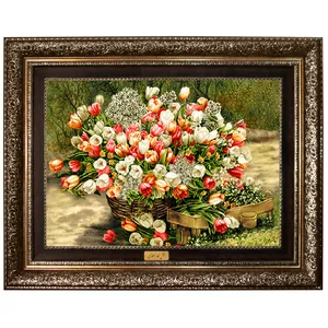 تابلو فرش ماشینی نقش نگار رضوی طرح گل کد 2414A