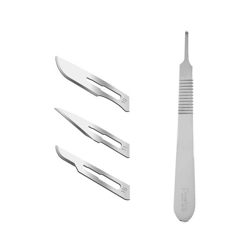 دسته تیغ جراحی پرایم استار مدل MM69 شماره 3 به همراه تیغ استریل ترینون کد SKJQ002369 بسته 4 عددی