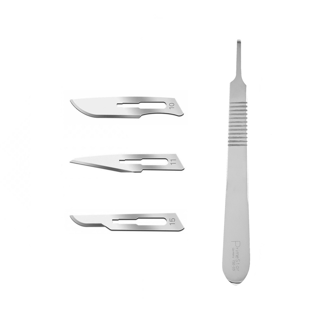 دسته تیغ جراحی پرایم استار مدل MM69 شماره 3 به همراه تیغ استریل ترینون کد SKJQ002369 بسته 4 عددی