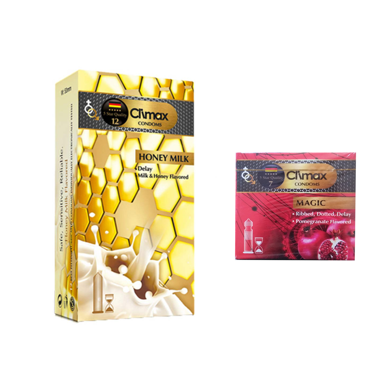 کاندوم کلایمکس مدل HONEY MILK بسته 12عددی به همراه کاندوم مدل MAGIC بسته 3 عددی