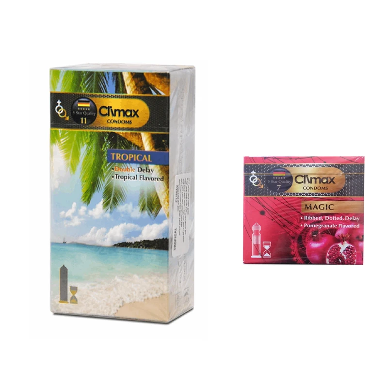 کاندوم کلایمکس مدل TROPICAL بسته 12 عددی به همراه کاندوم مدل Magic بسته 3 عددی