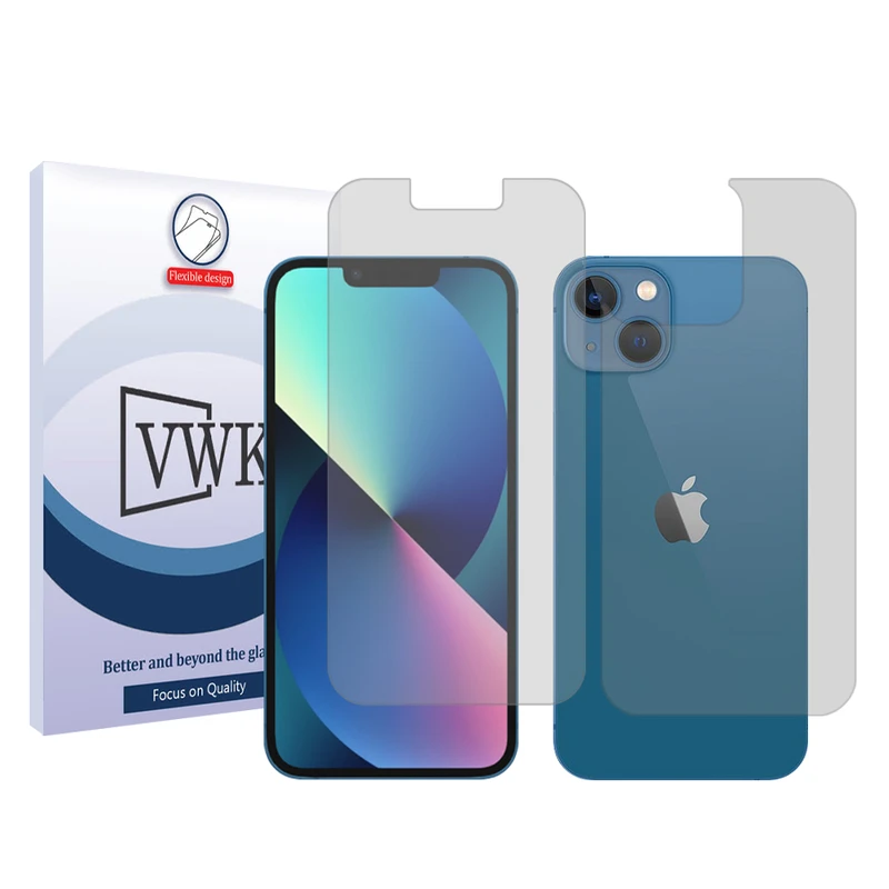 محافظ صفحه نمایش شفاف وی دبلیو کی مدل Tough مناسب برای گوشی موبایل اپل iPhone 13 به همراه محافظ پشت گوشی