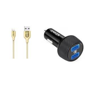  شارژر فندکی انکر مدل A2228 PowerDrive Speed 2 Ports With Quick Charge 3.0 به همراه کابل تبدیل لایتنینگ