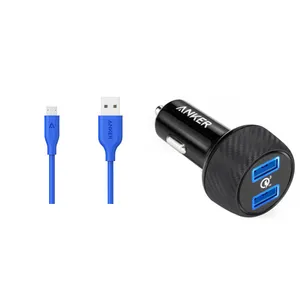  شارژر فندکی انکر مدل A2228 PowerDrive Speed 2 Ports With Quick Charge 3.0 به همراه کابل تبدیل microUSB