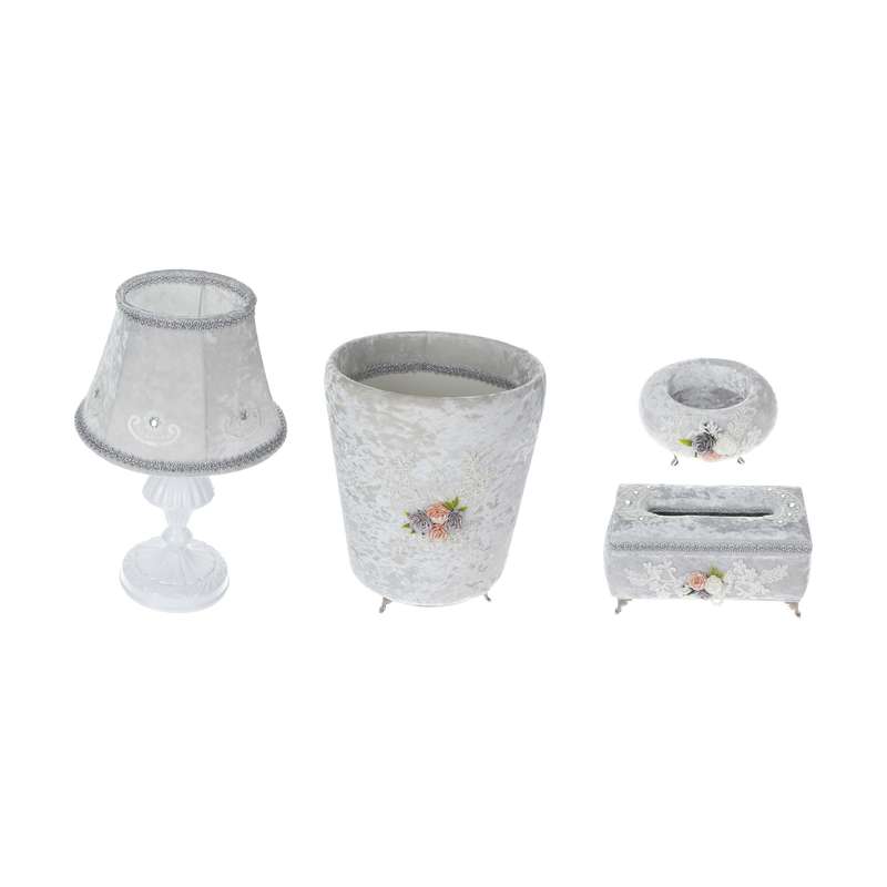 ست سطل زباله و جای دستمال کاغذی کد 002 به همراه آباژور و استند جواهر