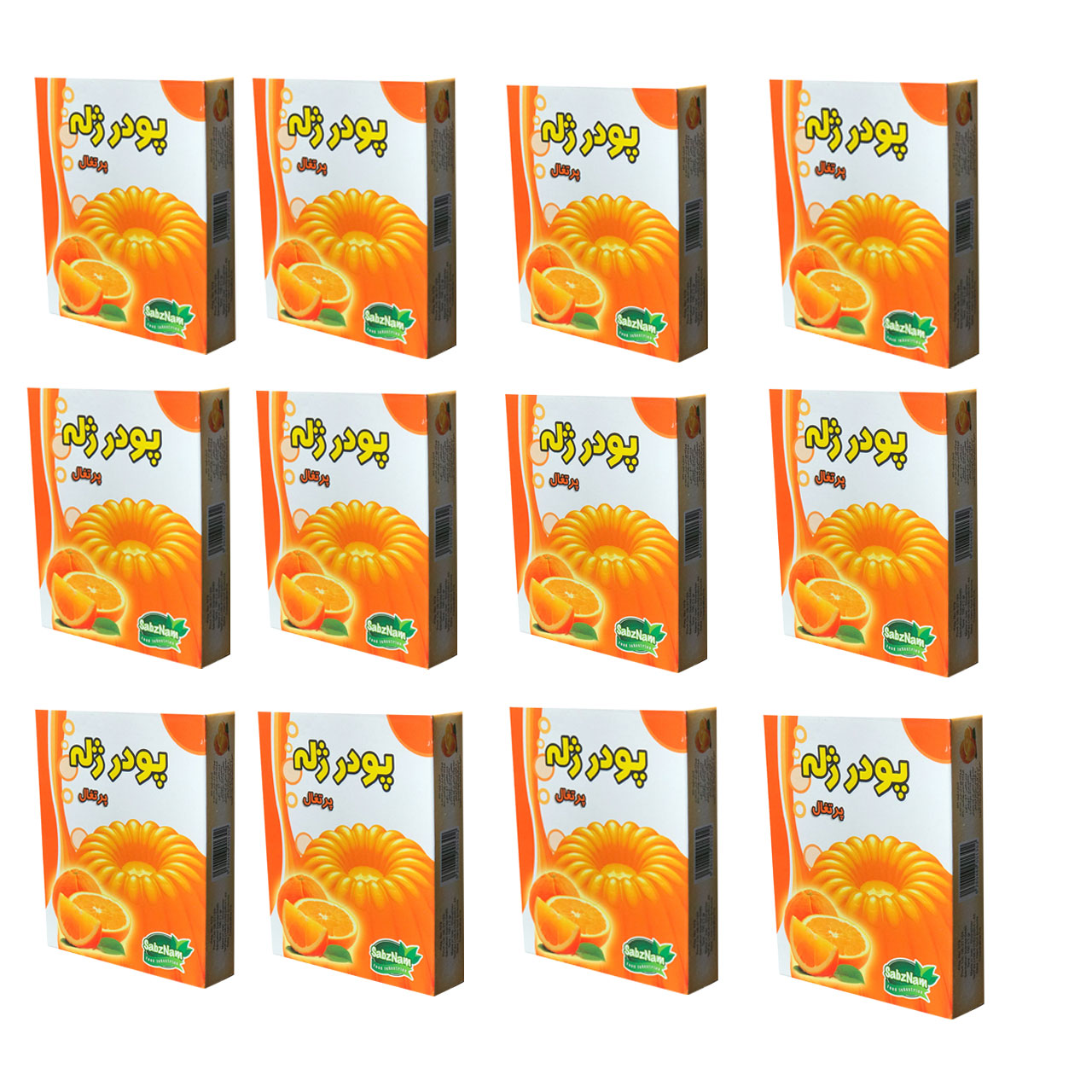 پودر ژله پرتقال سبزنام-100گرم مجموعه 12 عددی