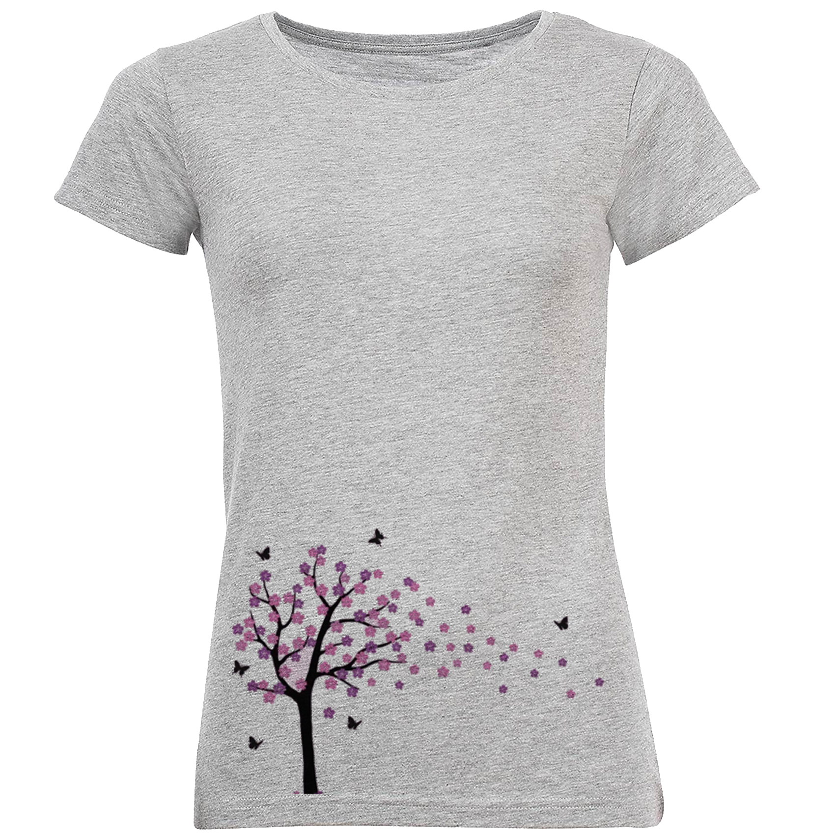 تیشرت آستین کوتاه زنانه طرح درخت و پروانه کد F54