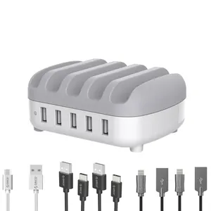 شارژر رومیزی اوریکو مدل DUK-5P کد 122 به همراه 5 کابل