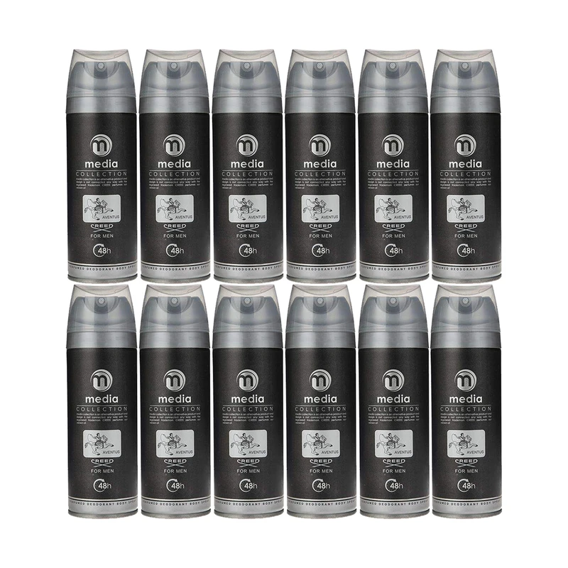 اسپری خوشبوکننده بدن مردانه مدیا مدل creed حجم 200 میلی لیتر مجموعه 12 عددی