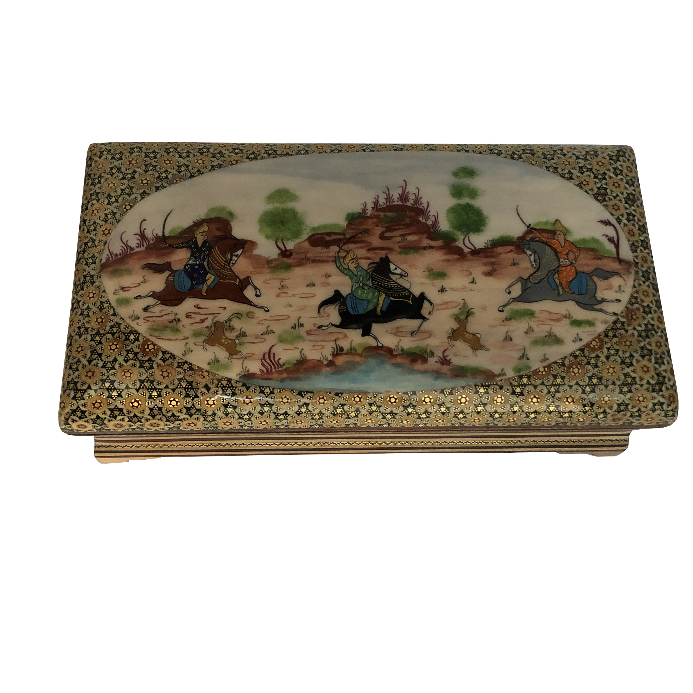 جعبه کارد و چنگال خاتم کاری طرح شکار کد 44-32