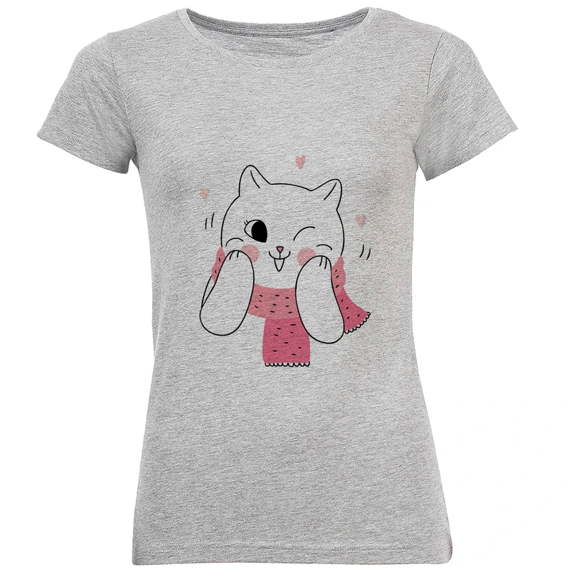 تیشرت آستین کوتاه زنانه طرح گربه ملوس کد F89