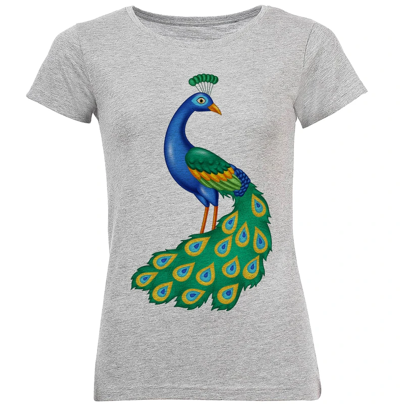 تیشرت آستین کوتاه زنانه طرح طاووس کد F113