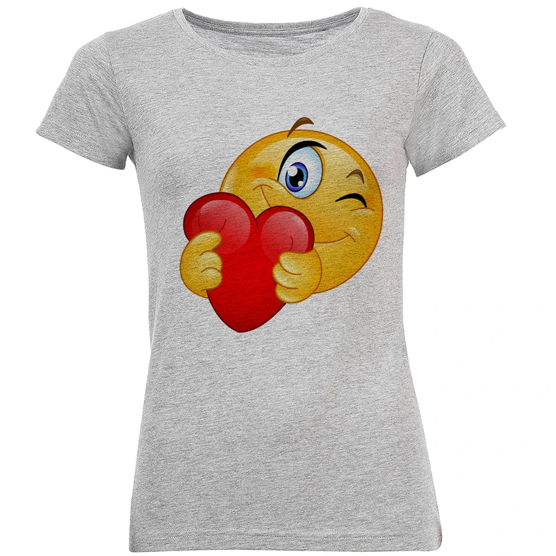 تیشرت آستین کوتاه زنانه طرح استیکر قلب کد F117