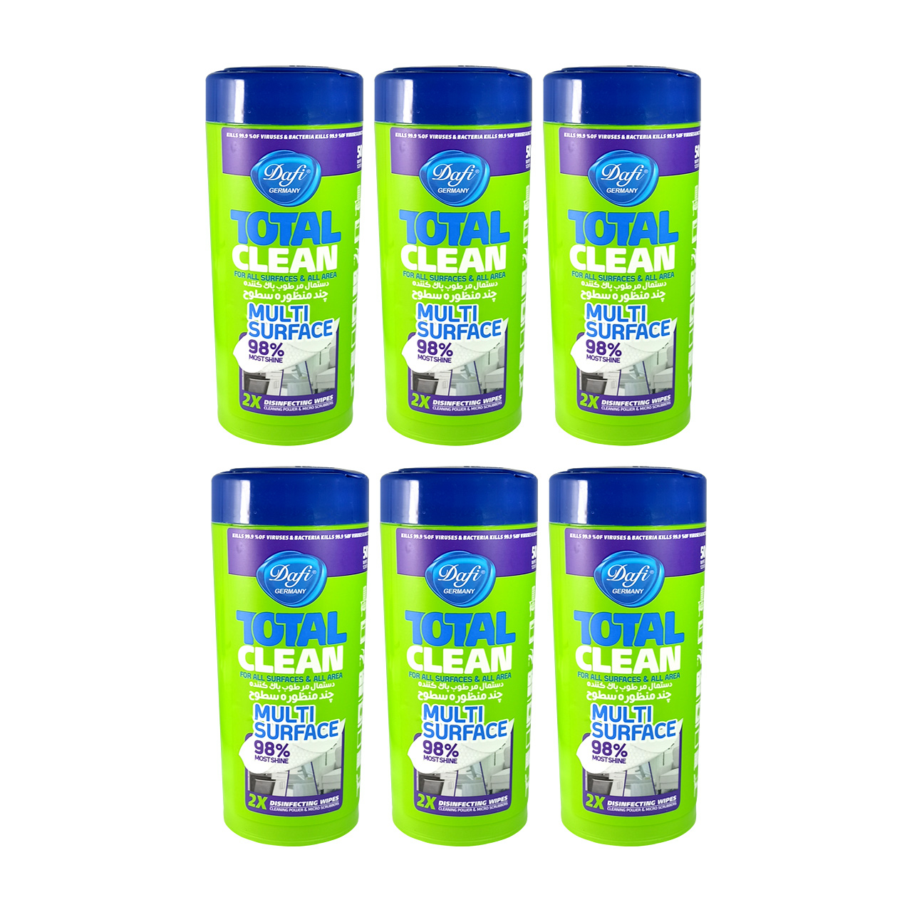 دستمال مرطوب تمیزکننده سطوح دافی مدل 6ANTIBACTERIAL مجموعه 6 عددی