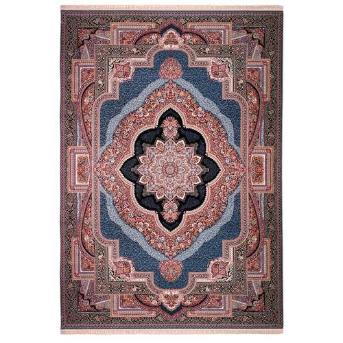 فرش ماشینی زمرد مشهد مدل 2BLO38 زمینه آبی